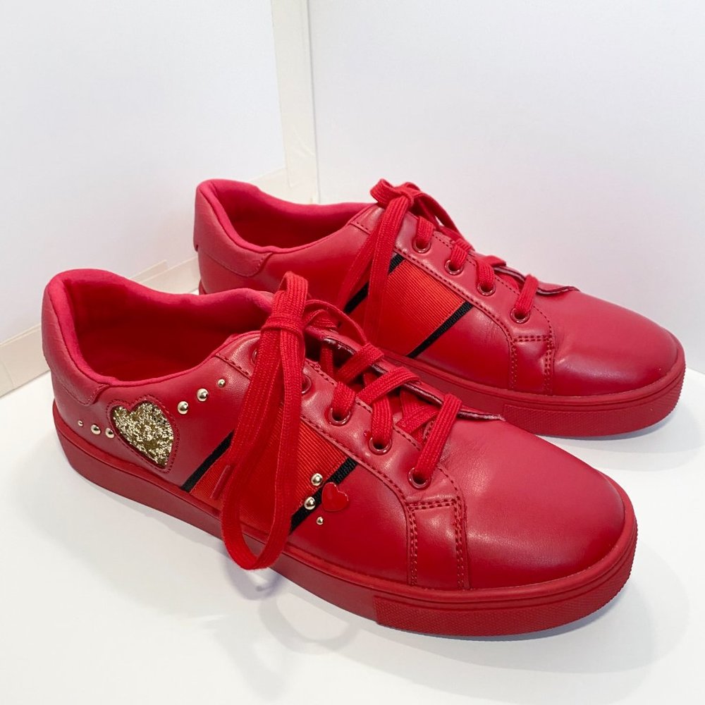 Aldo Red Sneakers Gold Glitter Heart Size 9M